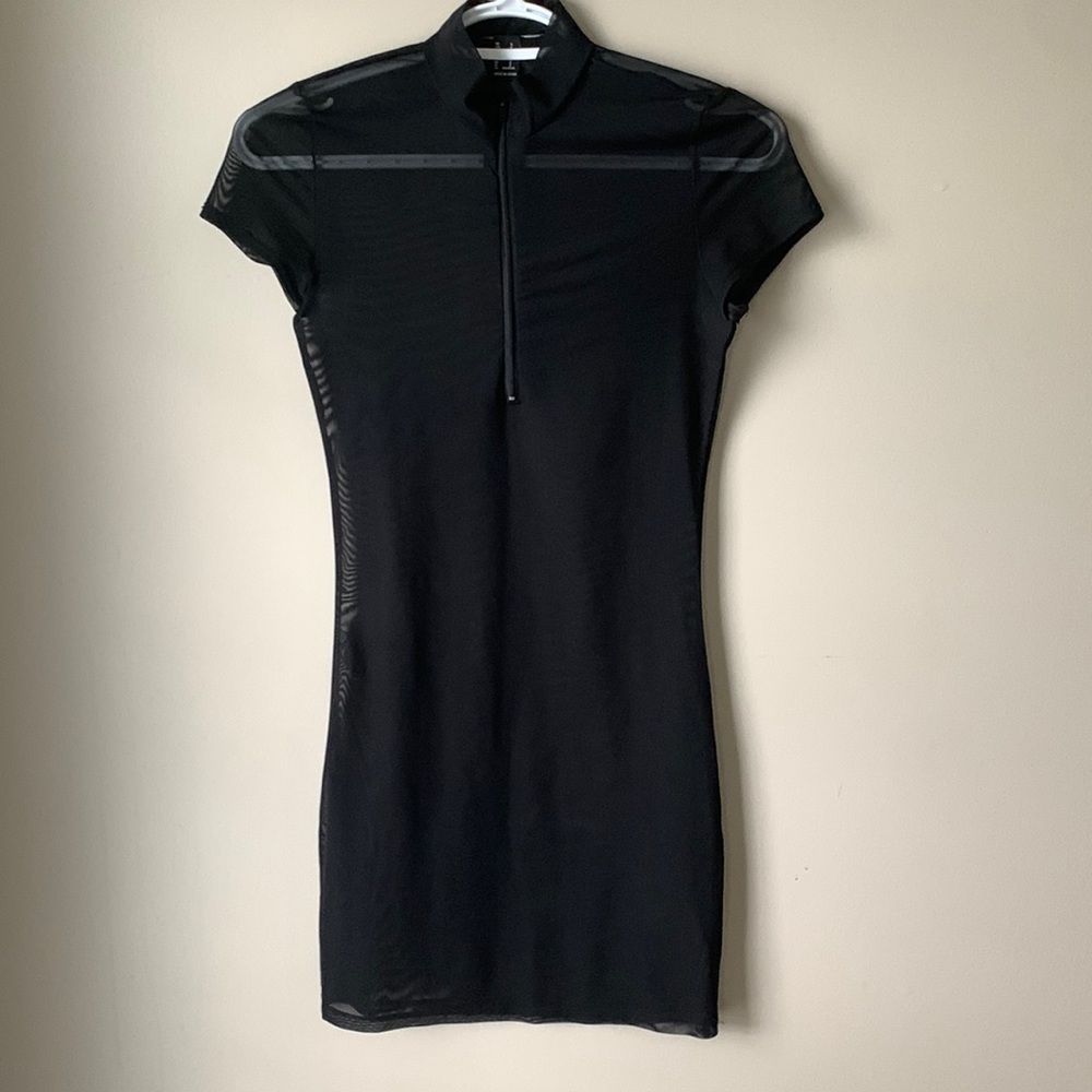 Black Sheer Bodycon 90's Style Mesh Dress with Zipper, size small